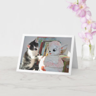 Carte Kitten noir et blanc avec agneau de Chine