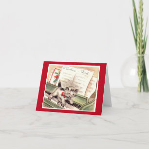 Carte Kitten Vintage Sur Piano Christmas Card