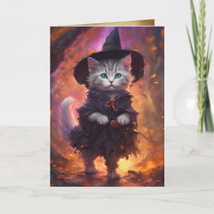 Carte Kitten Witch, Happy Halloween jolie sorcière de ch