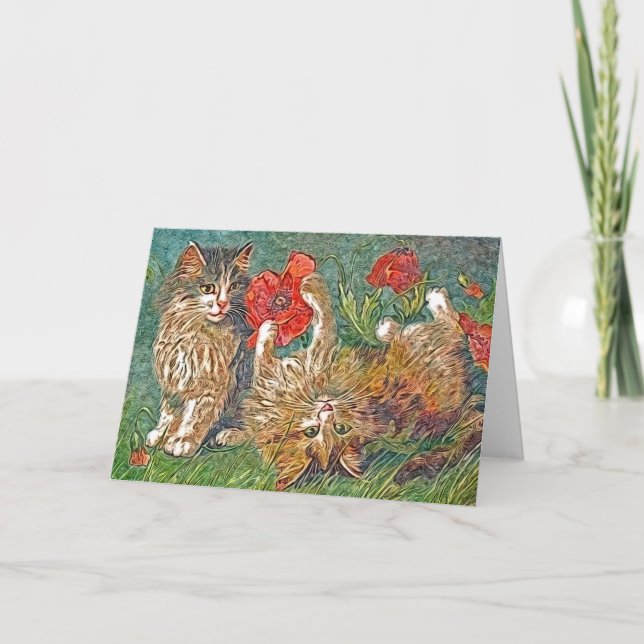Carte Kitties and Poppies, Joyeux anniversaire (Devant)