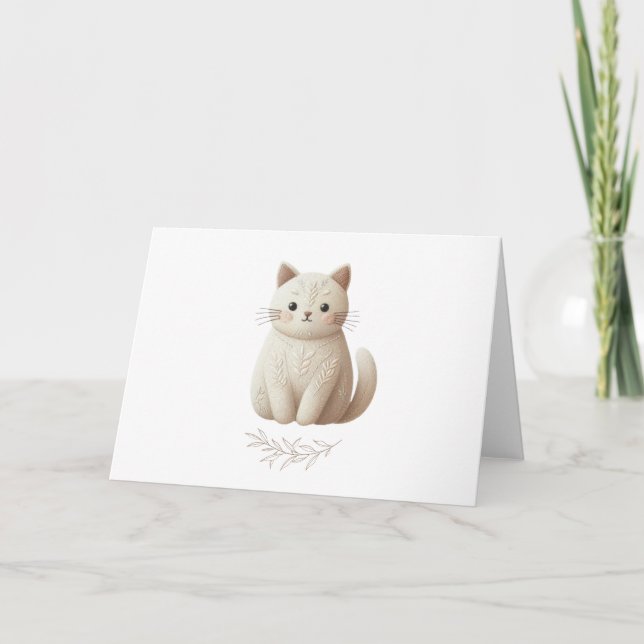 Carte Kitty beige brodé avec Boho Botanique Détail (Devant)
