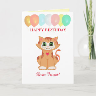 Carte Kitty Chat Anniversaire Voeux pour Ami