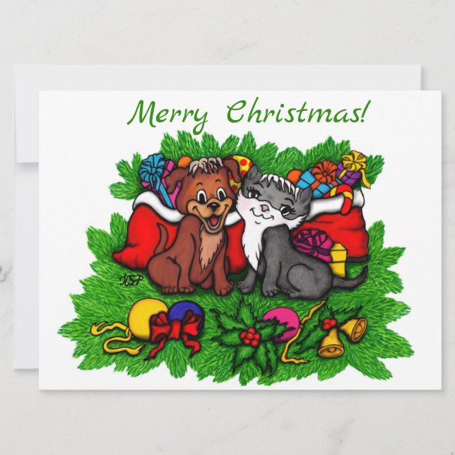 Carte Kitty et chiot, Happy XMas (Devant)