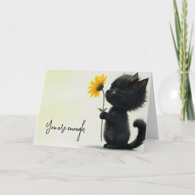 Carte Kitty noir avec marguerite et citation (Devant)