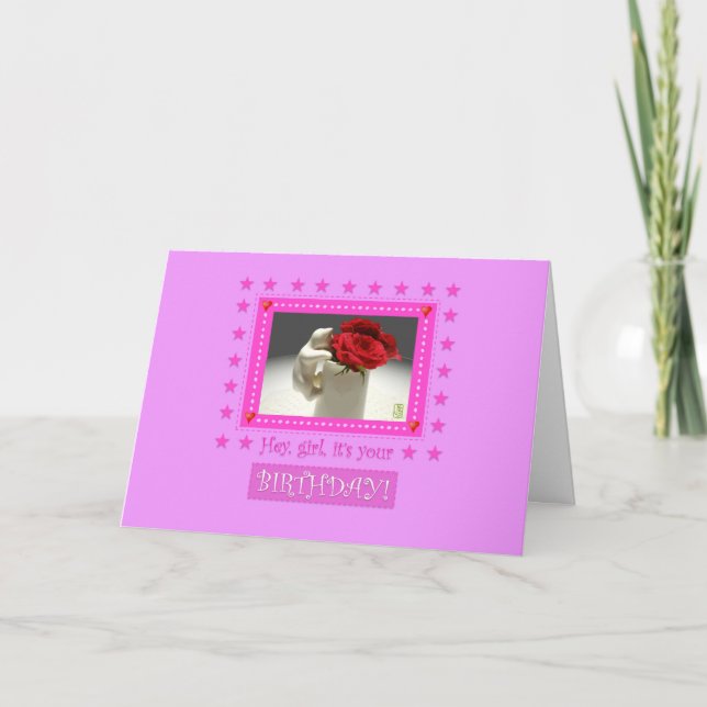 Carte Kitty & Tea Roses Hey Girl ! Anniversaire (Devant)