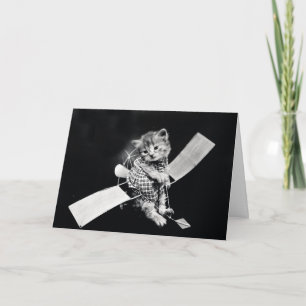 Carte Kitty volant Vintage noir et blanc