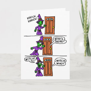 Carte Knock Halloween Cartoon Witch Salutation pour les 