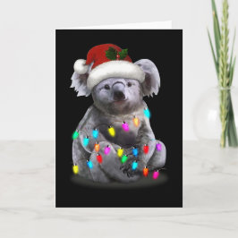 Carte Koala assis avec des lumières de Noël Saison de No