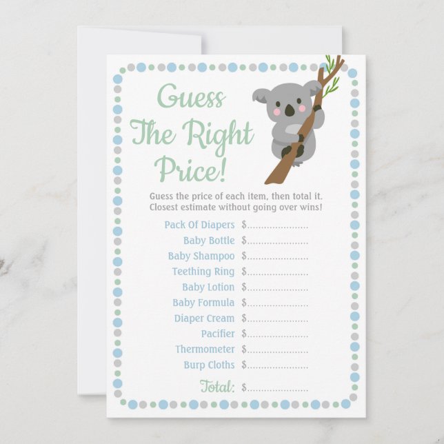 Carte Koala Bear Guess Le Bon Prix Baby Game Blue (Devant)