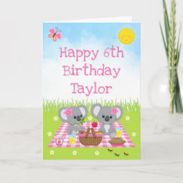 Carte Koala Bear Pique-nique Rose En vichy Joyeux Annive