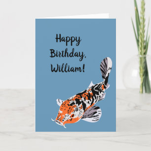 Carte Koi Fish Illustration Orange et Bleu Anniversaire