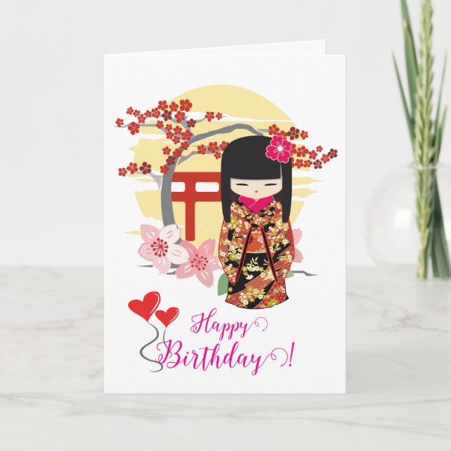 Carte Kokeshi Doll Joyeux anniversaire (Devant)