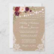 Kraft Burgundy Lumières Florales Lace Mariage Invi