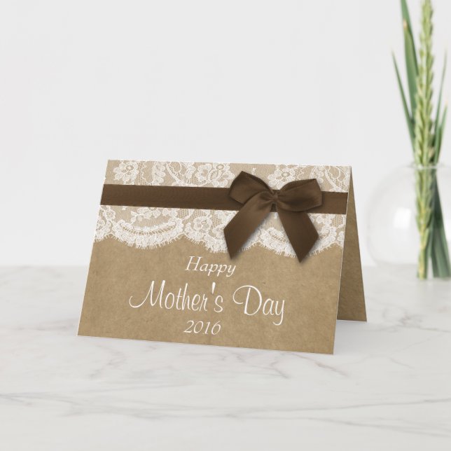 Carte Kraft, dentelle et Brown Bow Bonne fête des mères (Devant)