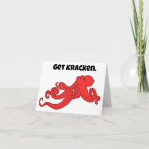 Carte Kraken Fun Retro Red Octopus Cartoon