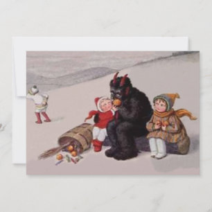 Carte Krampus Jouant Avec Des Enfants Neige