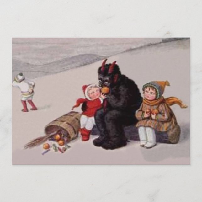 Carte Krampus Jouant Avec Des Enfants Neige (Devant)