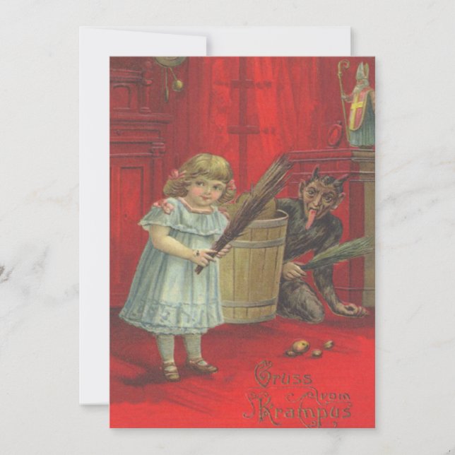 Carte Krampus Jouer Avec Une Fille (Devant)