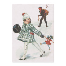 Krampus poursuivant une petite fille avec une poup