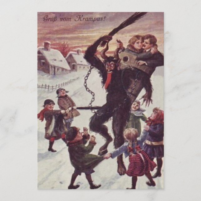 Carte Krampus Punissant les enfants Neige (Devant)