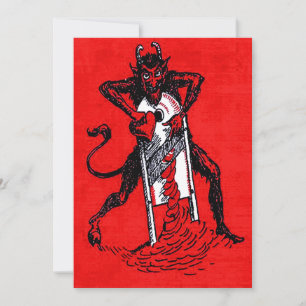 Carte Krampus rouge tranchant un cœur