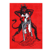 Krampus rouge tranchant un cœur