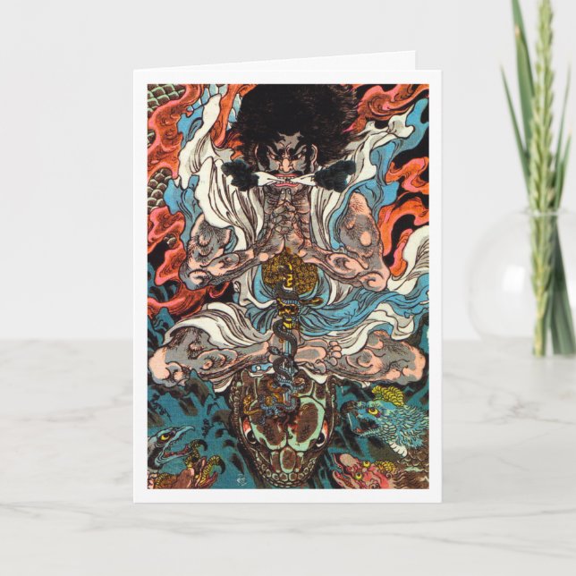 Carte Kuniyoshi Le guerrier asiatique samouraï équitatio (Devant)
