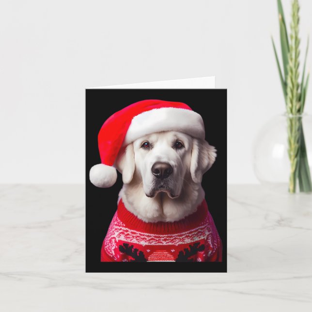 Carte Kuvasz Chien avec le chapeau de Noël Noël Noël Noë (Devant)