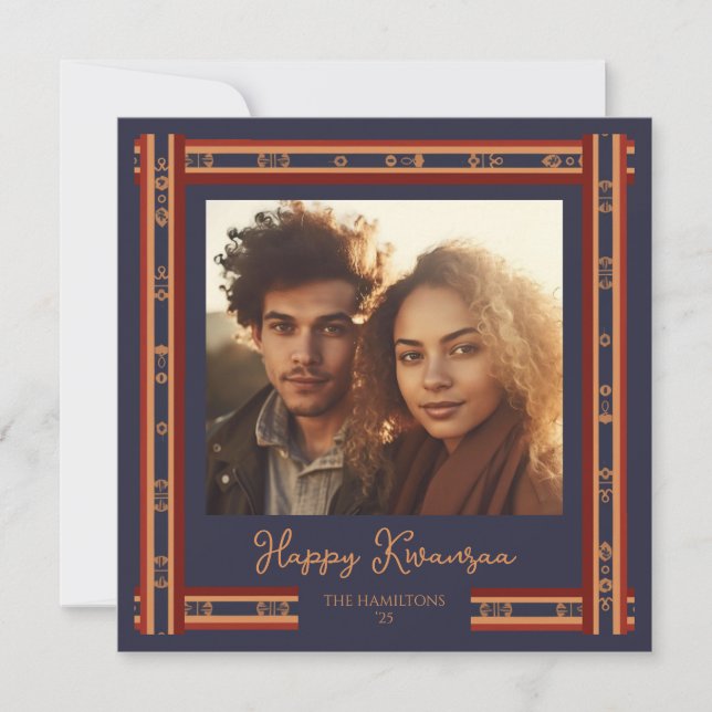 Carte Kwanzaa pour bordure en ruban bleu marine (Devant)