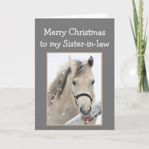 Carte La belle-soeur de Noël magique veut Cheval de Neig