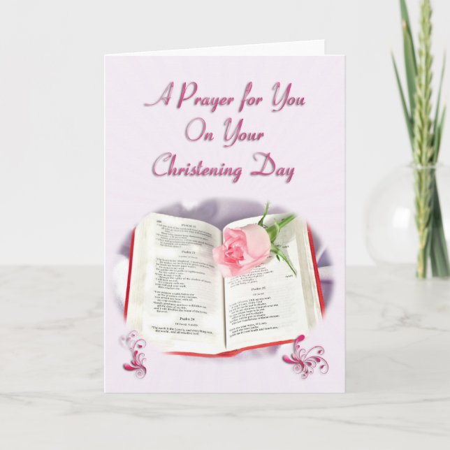 Carte La Bible et la prière rose pour votre Jour du Chri (Devant)