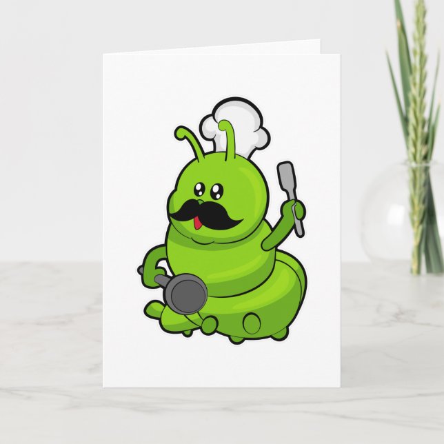 Carte La chenille en cuisinier avec moustache (Devant)