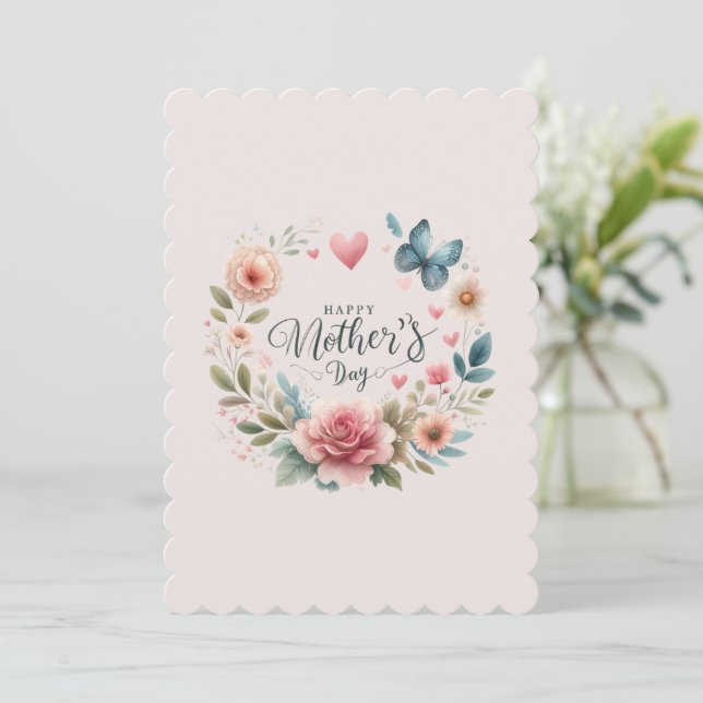 Carte La couronne florale romantique Bonne fête des mère (Debout devant)