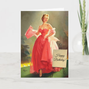 Carte La femme en robe rose, anniversaire
