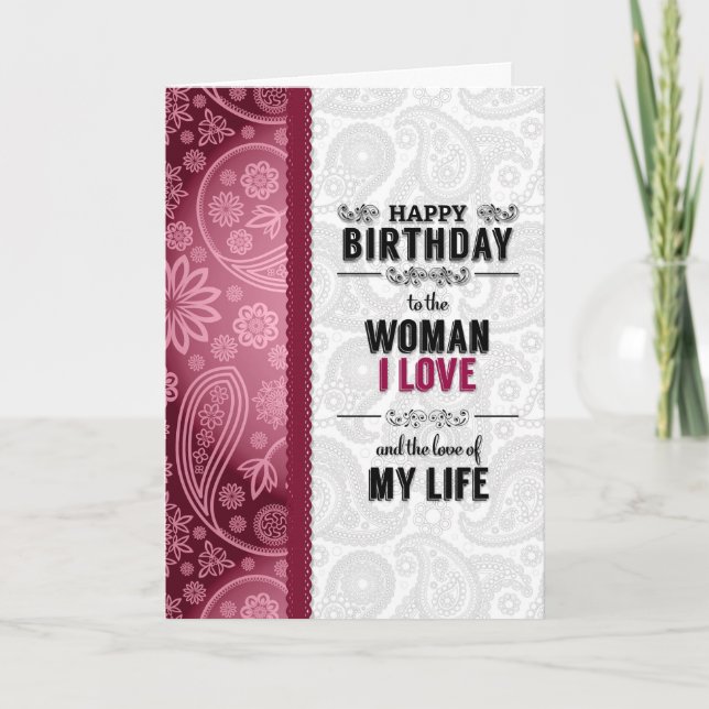 Carte la femme que vous aimez Anniversaire en rose et bl (Devant)