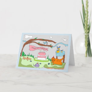 Carte La fête de Drawlings animals, Joyeux anniversaire 