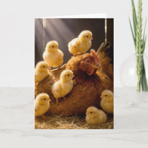 Carte La fête des mères Poule avec des poussins dans la 