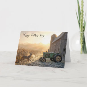 Carte La fête des pères Cerf dans la brume avec tracteur