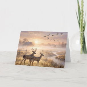 Carte La fête des pères Cerf dans la brume du matin