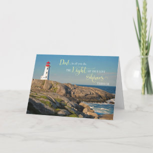 Carte La fête des Pères pour papa phare sur une côte roc