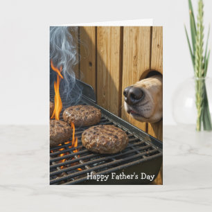 Carte La fête des pères : un chien qui renifle des hambu