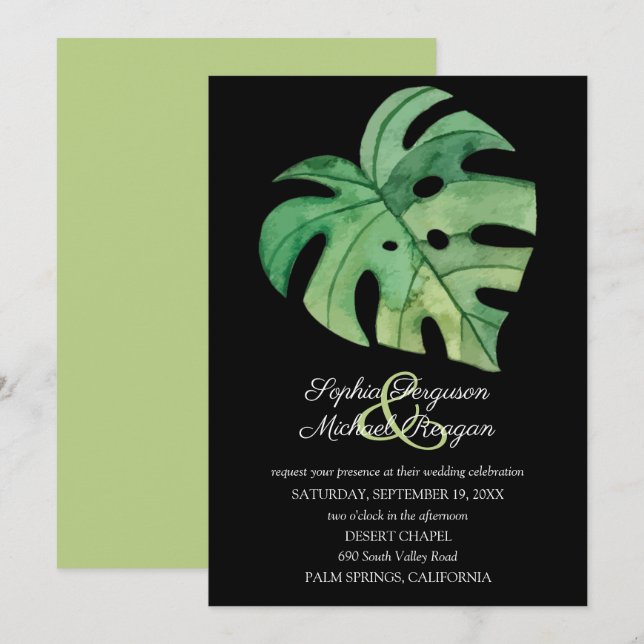 Carte La feuille de Monstera Tropical sur le mariage noi (Devant / Derrière)