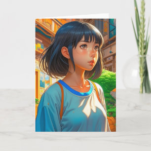 Carte La fille d'Anime dans la ville   Page de coloratio