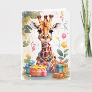 Carte La girafe mignonne avec beaucoup de cadeaux   Cart