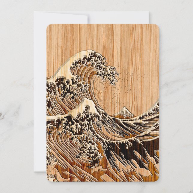 Carte La Grande Vague Hokusai Style Bamboo Bois (Devant)
