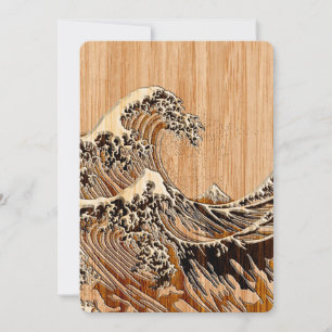 Carte La Grande Vague Hokusai Style Bamboo Bois