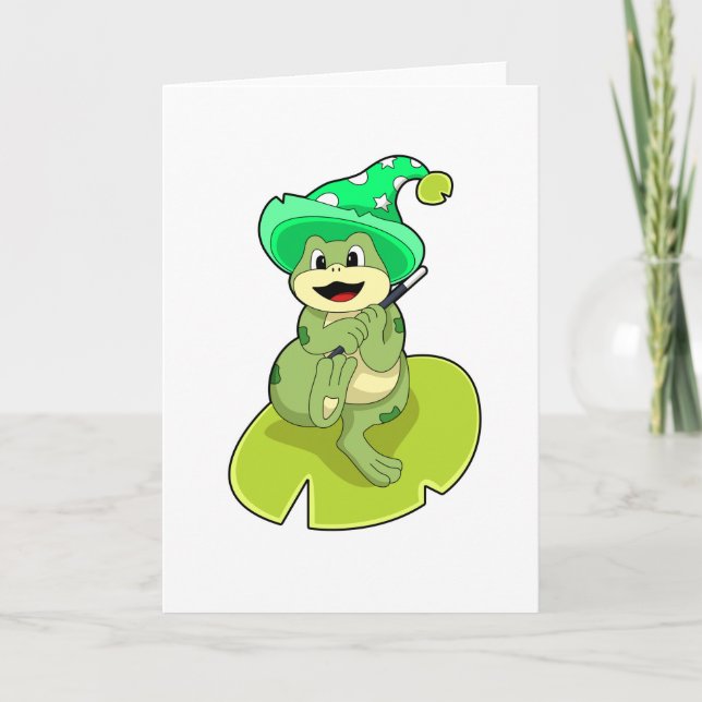 Carte La grenouille en magie avec baguette magique (Devant)