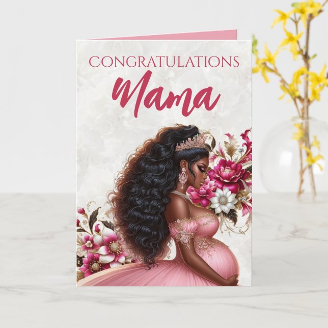 Carte La maman afro-américaine sera rose et or (Fleur jaune)