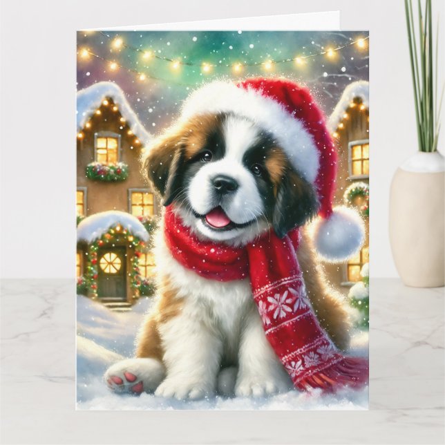 Carte La mignonne Saint Bernard Puppy dans le village de (Devant)