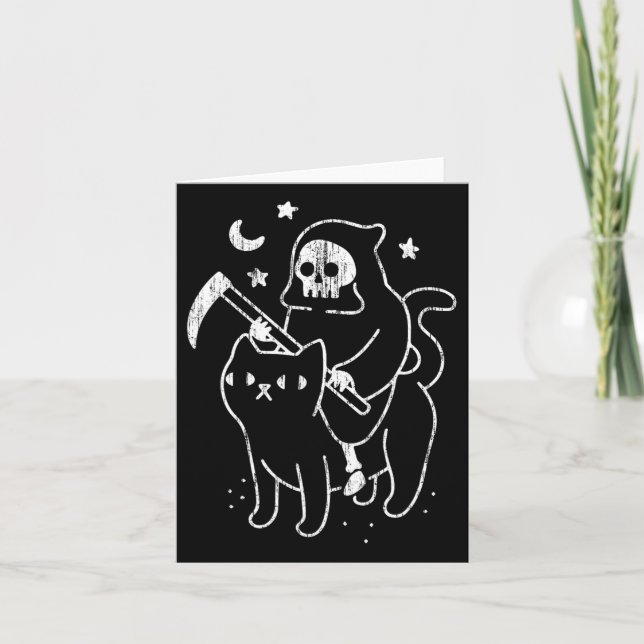 Carte La Mort Monter Un Chat Fun Halloween Costume Party (Devant)